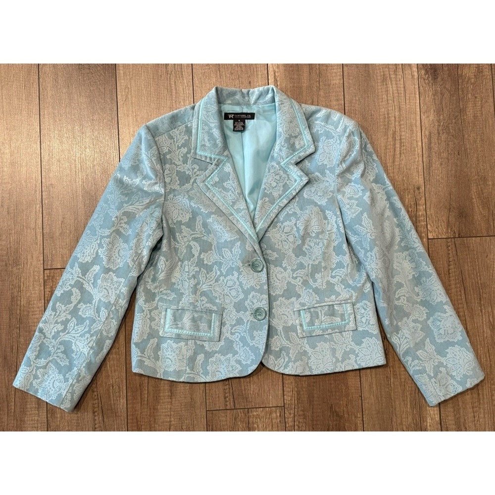 Rampage Clothing Co Woman's Size XL Blazer Jacket Aqua Blue Velvet Floral Spring